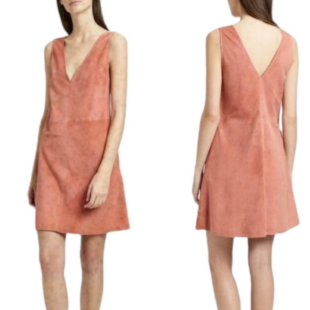 NWT Theory Pink Russet Lamb Suede V Shift Dress S